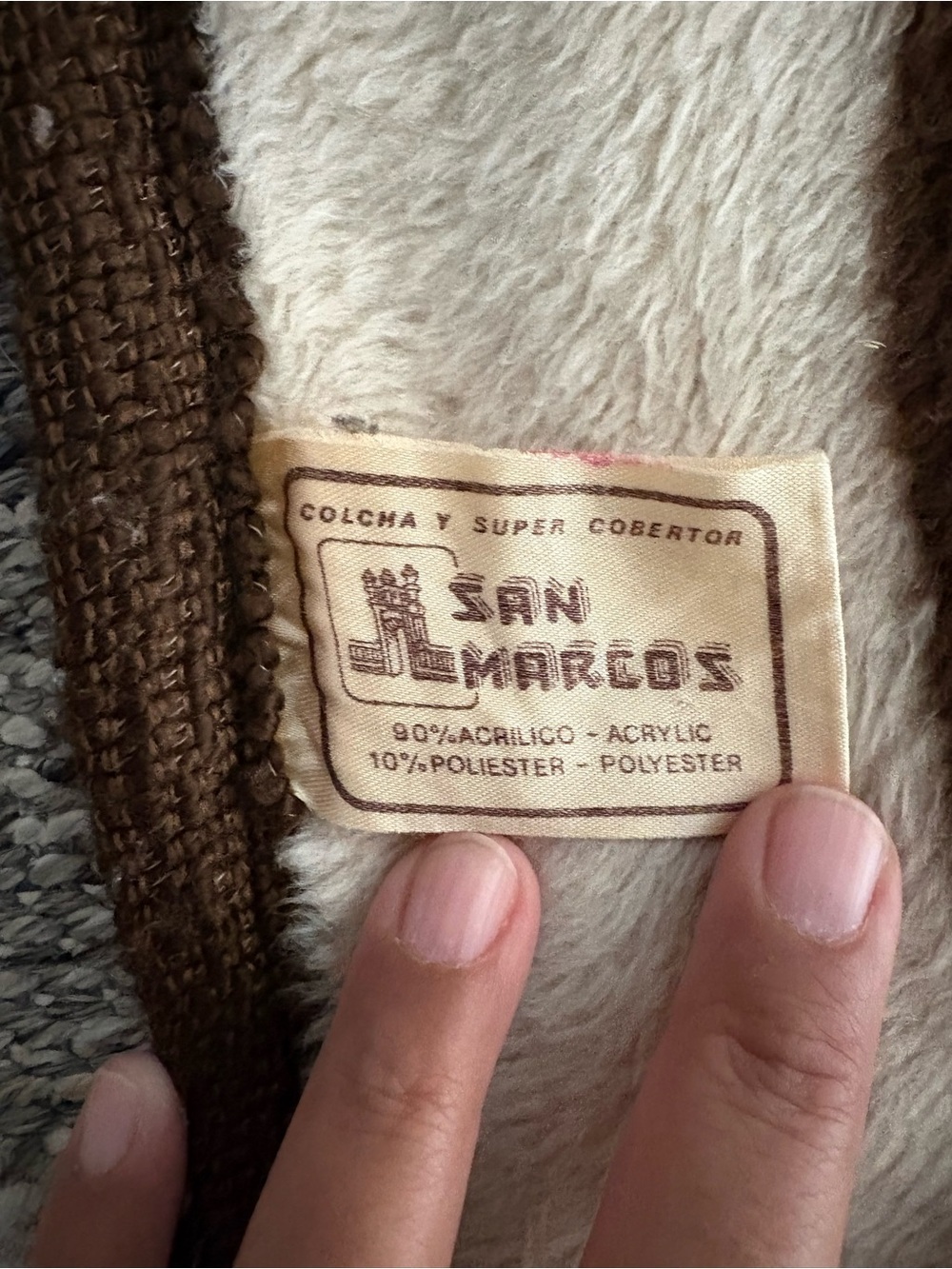 Vintage San Marcos Lion Blanket In Brown & Cream 87X62 Twin size EUC Cottagecore - Picture 5 of 11